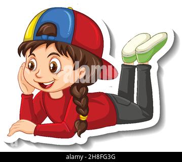 A girl laying on the floor cartoon character illustration Stock Vector