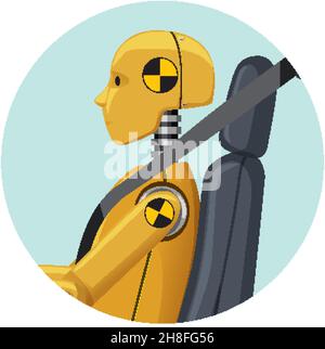 Crash test dummy in a car seat illustration Stock Vector
