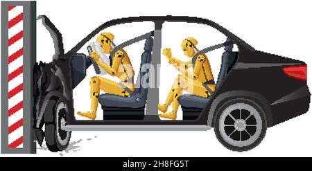 Crash test dummy with broken car illustration Stock Vector
