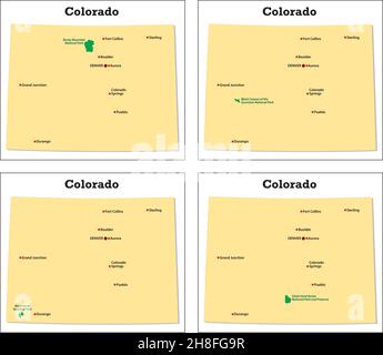 four small vector maps of the Colorado National Parks Stock Vector