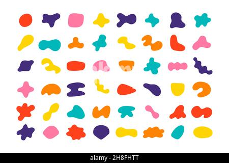 Random color abstract shapes. Set of organic blobs of irregular shape. Simple blotch, inkblot. Vector illustration isolated on white backgound Stock Vector