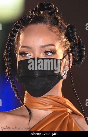 Singer Rihanna looks on at the Presidential Inauguration Ceremony to mark the birth of a new republic in Barbados, Bridgetown, Barbados. Picture date: Tuesday November 30, 2021. Stock Photo