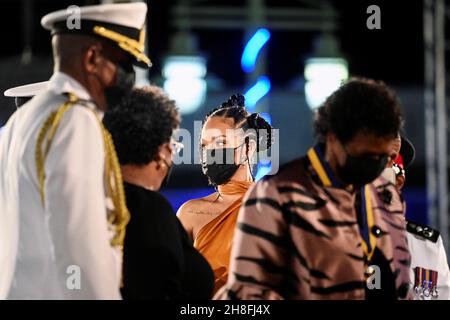 Singer Rihanna looks on at the Presidential Inauguration Ceremony to mark the birth of a new republic in Barbados, Bridgetown, Barbados. Picture date: Tuesday November 30, 2021. Stock Photo