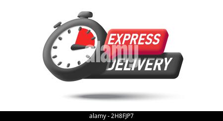 Stopwatch timer isolated isomwtric icon with express delivery message on bubble, volume graphic illustration Stock Vector