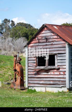 Remains of old buildings at Waiuta, historic mining town near Reefton, West Coast, South Island, New Zealand Stock Photo