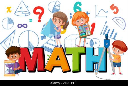 Math icon with kids and math tools illustration Stock Vector