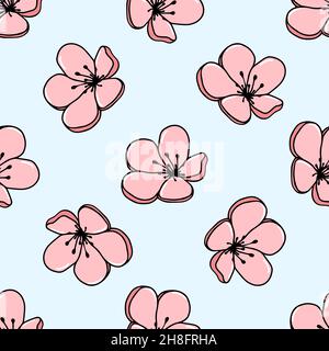 Floral seamless pattern in pastel colors. Vector sketch jasmine or magnolia flowers. Great for fabric, wallpaper, wrapping paper, surface design, wedding invitation. Stock Vector