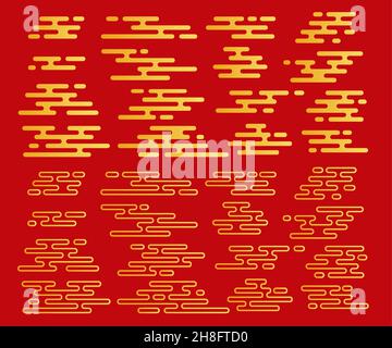 Asian Chinese clouds set. Traditional oriental asian flat design elements. Vector Stock Vector