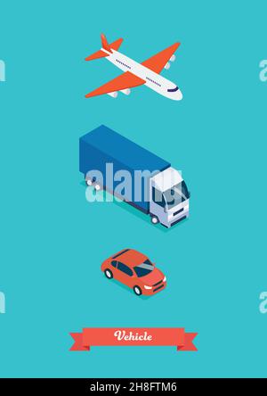 Set of Transportation Vehicle Isometric View. Flat style design vector illustration Stock Vector