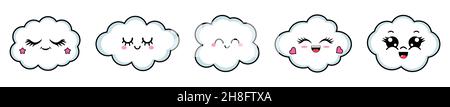Set of cute cartoon clouds. Vector illustration isolated on white background Stock Vector