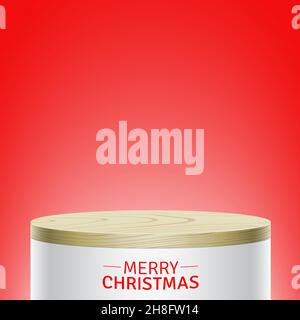 Promotional Christmas vector scene with a white cylinder stage on a red background, and empty space for product placement. Stock Vector