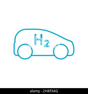 Blue hydrogen fuel car line icon. Fuel cell vehicle. Sustainable alternative energy concept. H2 powered transportation. Futuristic car. Vector, flat. Stock Vector