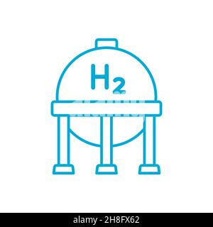 Blue hydrogen tank line icon. Hydrogen fuel storage concept. H2 gas tank sphere.  Sustainable energy resourcesAlternative energy sources.  Vector Stock Vector