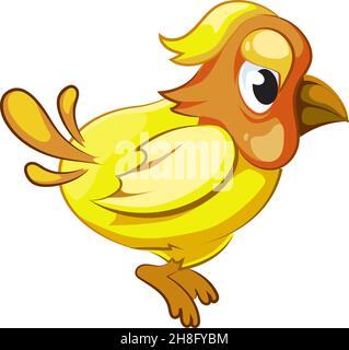 Funny yellow feather bird. Cute cartoon character Stock Vector