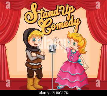 Children performing singing on stage illustration Stock Vector