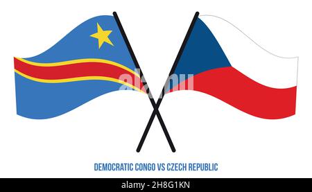 Democratic Congo and Czech Republic Flags Crossed & Waving Flat Style. Official Proportion. Correct Colors. Stock Vector