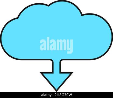 Cloud with blue downward arrow. Data download icon Stock Vector