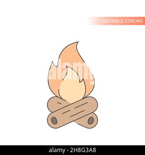 Colorful bonfire or campfire line vector icon. Camp fire outline, editable stroke. Stock Vector