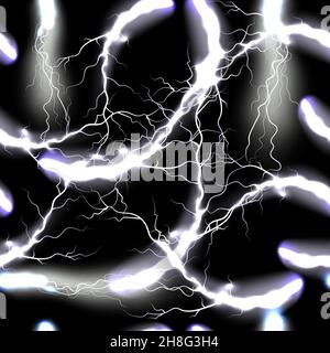 Seamless abstract pattern of shiny lightning on a dark background. Stock Vector