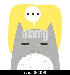 Cute cat with anime emotion and speech babble. hand drawn vector illustration of kitty in flat cartoon design. Cute childish clip art with kitten. Iso Stock Vector