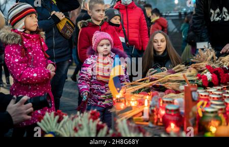 KYIV, UKRAINE - Nov. 27, 2021: Ceremony of commemoration of victims of the famine-genocide of 1923-1933 years in the Ukraine Stock Photo