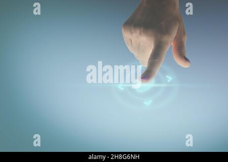 Fingerprint Biometric Digital Scan Technology. A finger with print scanning identification. Concept of digital security. Stock Photo