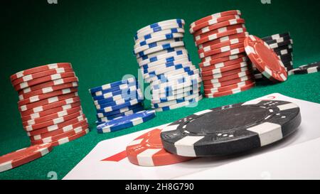 Poker gambling table during the game. Texas holdem. Texas holdem a Poker game. Stock Photo