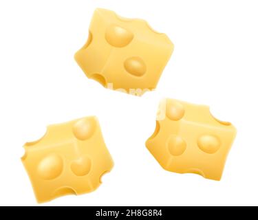 Cubes of cheese isolated on white Stock Vector