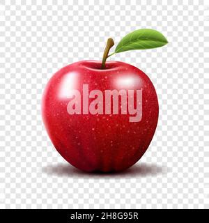 Red Apple with Green Leaves on transparent background - Vector Illustration. Realistic vector Stock Vector