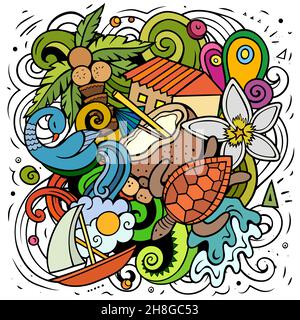 Sri Lanka cartoon vector doodle illustration. Colorful detailed composition with lot of Exotic island objects and symbols. Stock Vector