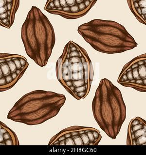 Seamless pattern with hand drawn colored cocoa Stock Vector