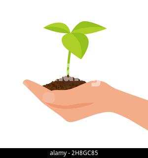 Ecology concept. Human hands holding sprout.Vector illustration in flat style EPS 10 Stock Vector