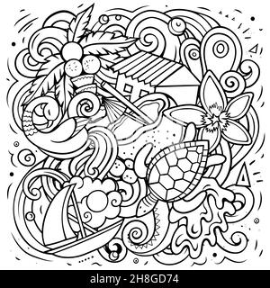 Sri Lanka cartoon vector doodle illustration. Sketchy detailed composition with lot of Exotic island objects and symbols. Stock Vector