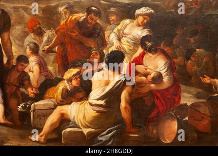 BERGAMO, ITALY - JANUARY 26, 2013: Detail of painting 'Passaggio del Mar Rosso' by Luca Giordano. Crossing the Red sea paint form Cathedral. Stock Photo