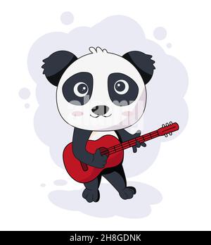 cute cartoon panda playing guitar vector illustration Eps 10 Stock Vector