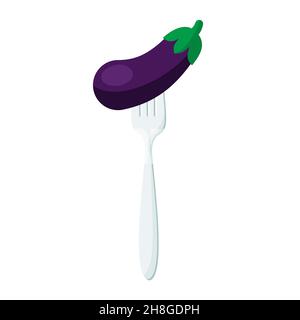 Eggplant on forks Concept of diet. Vector illustration. EPS 10 Stock Vector