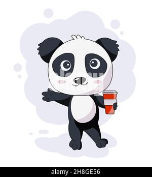 cute panda with glass of coffee vector illustration Eps 10 Stock Vector