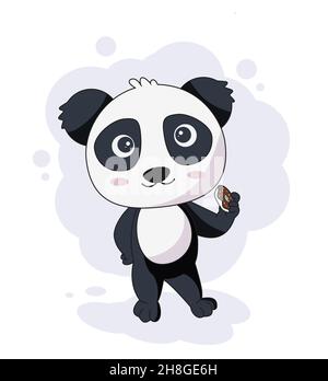 cute cartoon panda with donut vector illustration Eps 10 Stock Vector