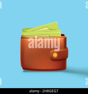 leather wallet full of money on blue Stock Vector