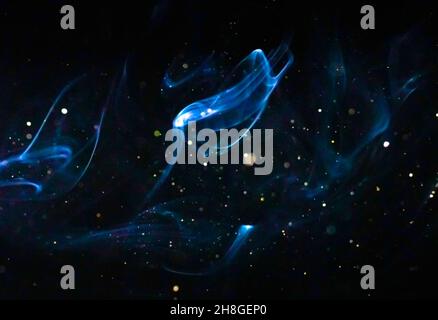 Abstract blue smoke with sparkles background photo Stock Photo