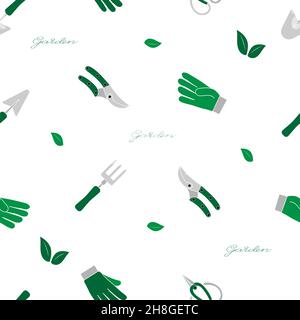 Seamless pattern with gardening tools simple minimalistic flat design for wallpaper and background vector illustration isolated on white background Stock Vector