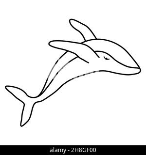 Humpback whale minimalist simple outline vector logo illustration. Isolated line contour whale drawing on white background Stock Vector