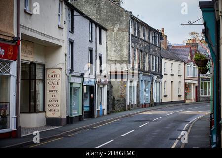 Llanrwst village shops  A470 Bridge Street in Snowdonia, Gwynedd, North Wales Stock Photo
