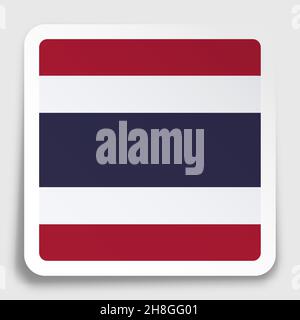Kingdom of Thailand flag icon on paper square sticker with shadow. Button for mobile application or web. Vector Stock Vector