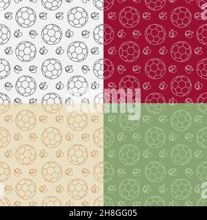 set of seamless patterns with Black and white classic soccer ball and whistle. Ornament for decoration and printing on fabric. Design element. Vector Stock Vector