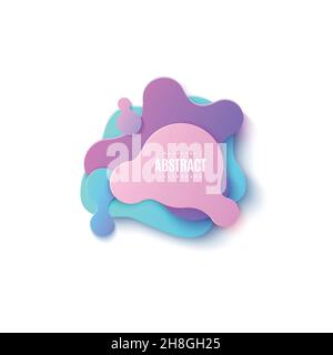 Pattern of liquid geometric shapes in cut paper style. Creative flyer Memphis color gradient element layered bubbles cut out of cardboard. Modern Stock Vector