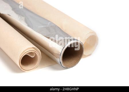 Isolate baking paper and baking foil on a white background Stock Photo