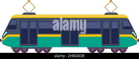 Tram icon. Trolley side view. Green streetcar Stock Vector