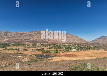 The view of Barrydale, a village along Route 62 which located at the border of the Overberg and Klein Karoo regions in Western Cape, South Africa. Stock Photo