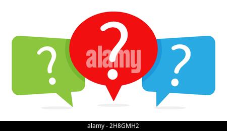 Set of three colored speech bubble, Message box with question mark icon. Vector flat design Stock Vector